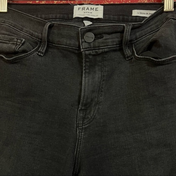 FRAME DENIM Le Skinny De Jeanne Black Ripped Knees Fray Hem Jeans Denim 31 - Picture 9 of 10